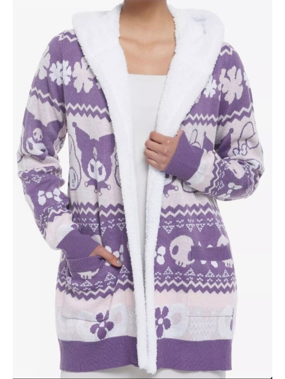 My Melody & Kuromi Sanrio Sherpa Hooded Open Cardigan - Medium